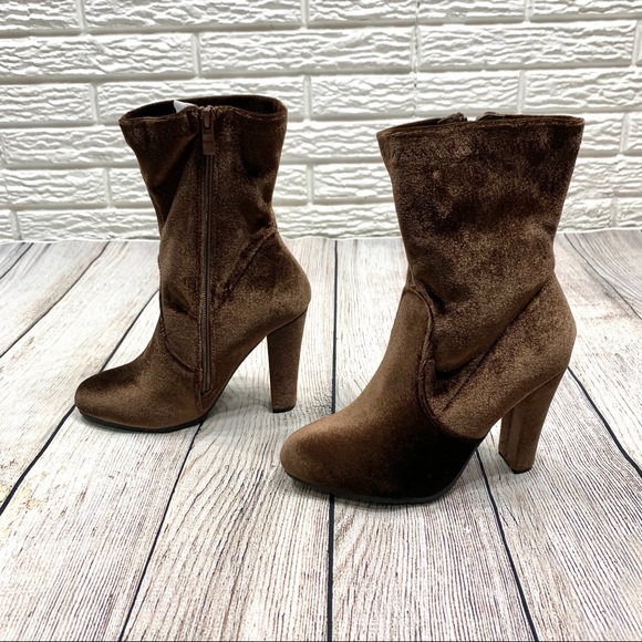 Forever Brown Velvet Dasia Calf Length Boots - Picture 4 of 6